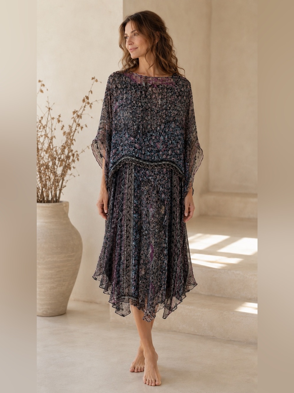 Vintage the Silk farm 100% Silk Sheer Floral paisley Dress Ethereal Fairy Boho
